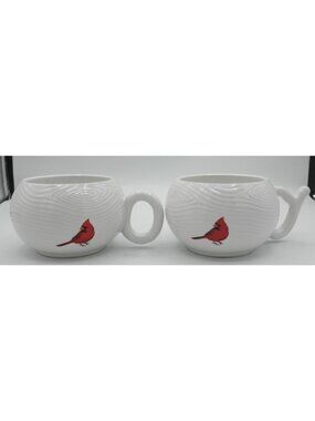 Temptations by Tara Woodland 12 oz White Mug Set Red Cardinal Bird Stackable